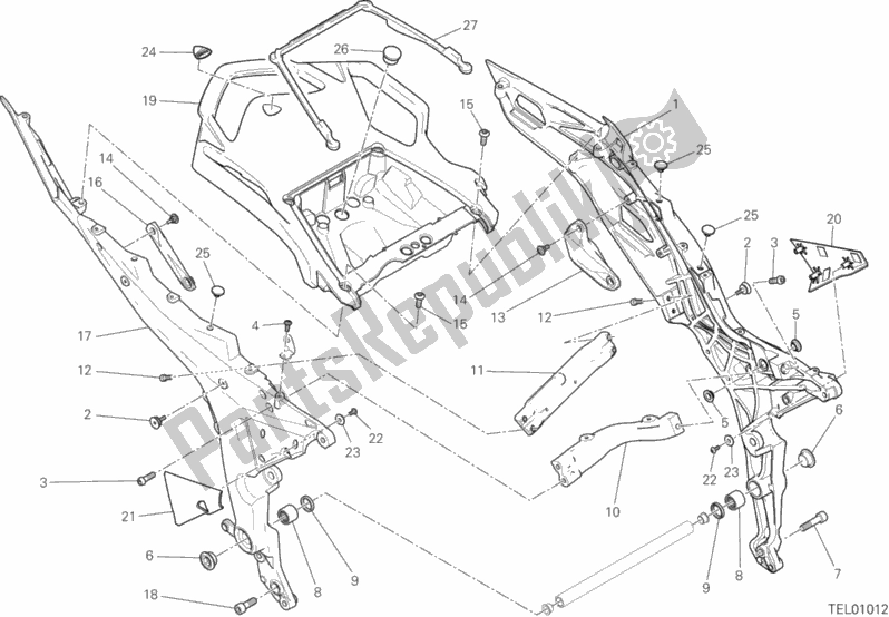 All parts for the Rear Frame Comp. Of the Ducati Multistrada 1200 Enduro Touring Brasil 2019